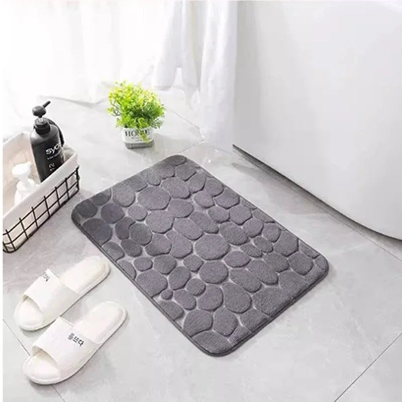 3D Non Slip Bathroom Mat Cobblestone Embossed Bath Mats Absorbent Doormat Carpet Door Floor Mats Machine Washable Quick Drying - Asthetiss