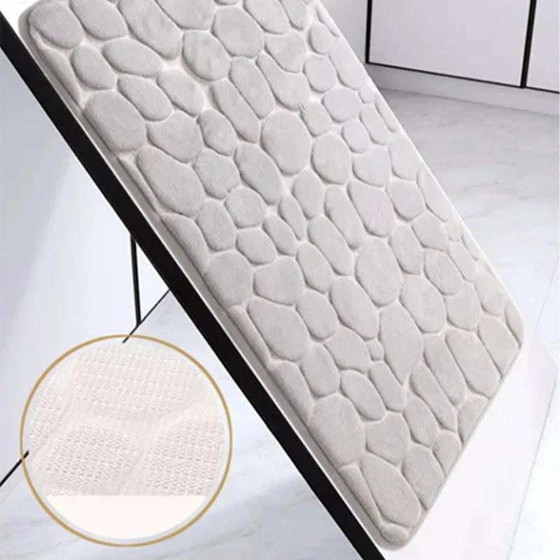 3D Non Slip Bathroom Mat Cobblestone Embossed Bath Mats Absorbent Doormat Carpet Door Floor Mats Machine Washable Quick Drying - Asthetiss