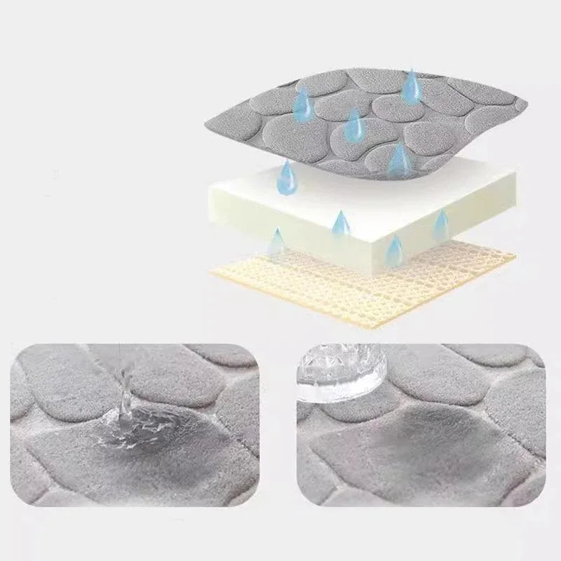 3D Non Slip Bathroom Mat Cobblestone Embossed Bath Mats Absorbent Doormat Carpet Door Floor Mats Machine Washable Quick Drying - Asthetiss