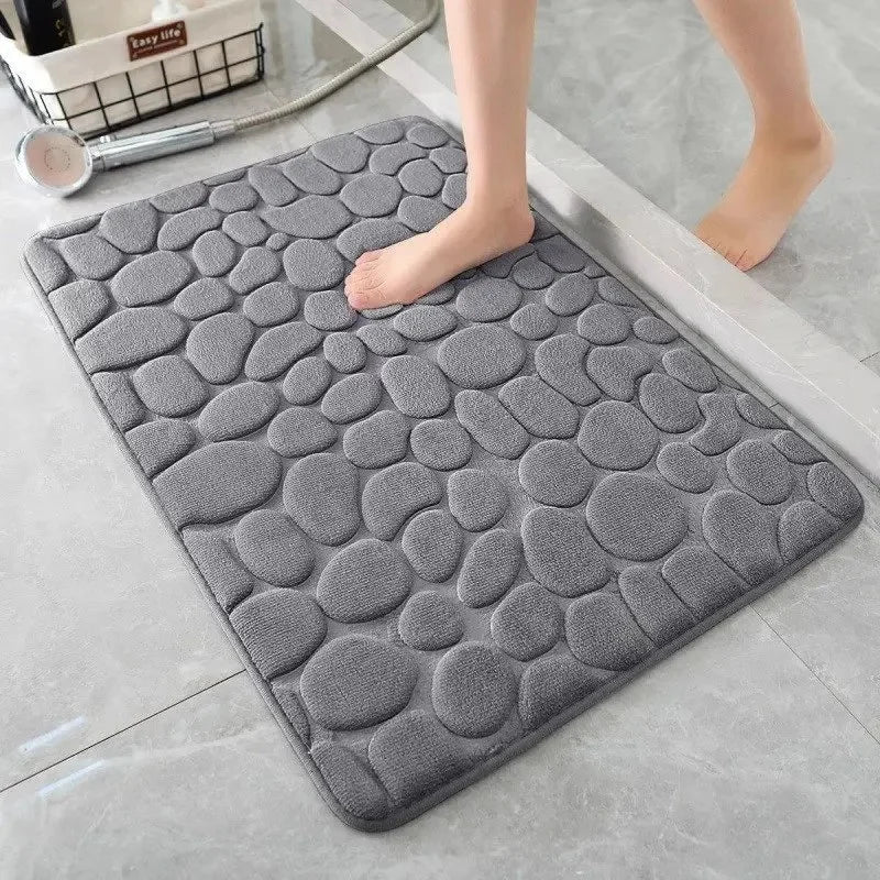 3D Non Slip Bathroom Mat Cobblestone Embossed Bath Mats Absorbent Doormat Carpet Door Floor Mats Machine Washable Quick Drying - Asthetiss